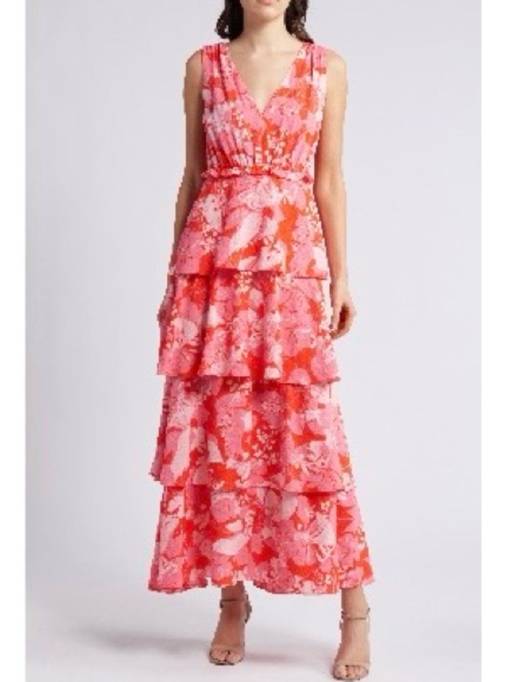 Chelsea 28 Sleeveless Pink Floral Tiered Maxi Dress